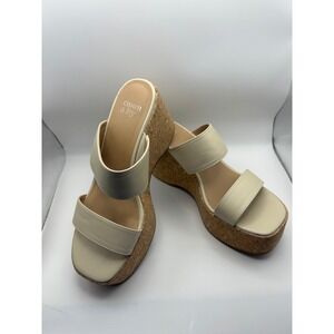 Crown Ivy Felicia Cream Wedge Slide Sandals Women's Size 6.5 M Cork Platform